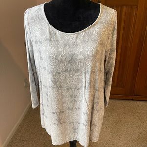 Rose and Olive Damask Long Sleeve Scoop Neck Shirt- size Large